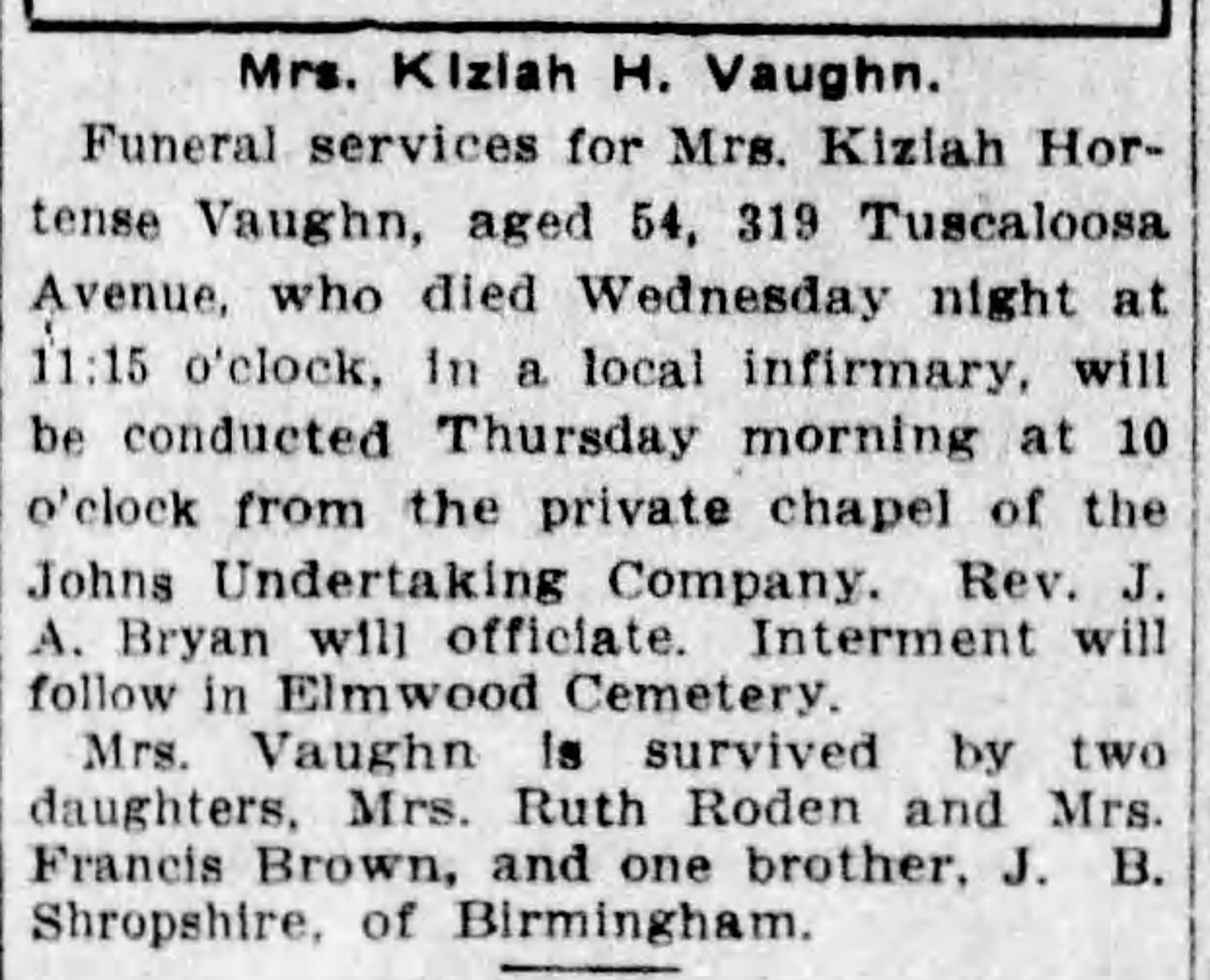 Kiziah Hortense Vaughn obituary